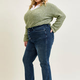 Lisa High Rise Button Fly Hem Distressed Straight Jeans - PLUS