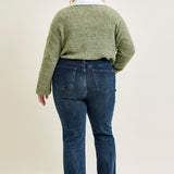 Lisa High Rise Button Fly Hem Distressed Straight Jeans - PLUS