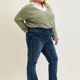 Lisa High Rise Button Fly Hem Distressed Straight Jeans - PLUS