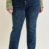 Lisa High Rise Button Fly Hem Distressed Straight Jeans - PLUS