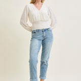 Laney V-Front Cool Denim Cuffed Boyfriend