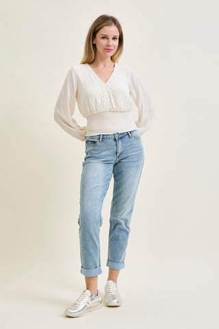 Laney V-Front Cool Denim Cuffed Boyfriend