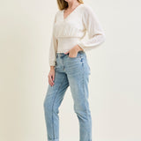Laney V-Front Cool Denim Cuffed Boyfriend