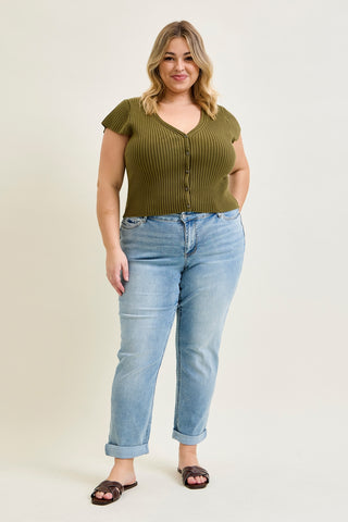 Laney V-Front Cool Denim Cuffed Boyfriend - PLUS