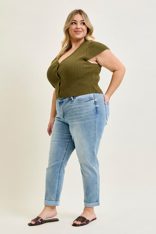 Laney V-Front Cool Denim Cuffed Boyfriend - PLUS