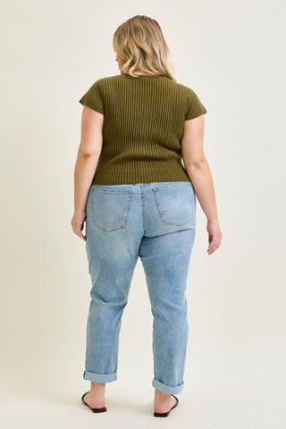 Laney V-Front Cool Denim Cuffed Boyfriend - PLUS