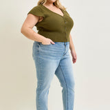 Laney V-Front Cool Denim Cuffed Boyfriend - PLUS