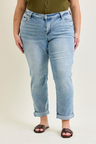 Laney V-Front Cool Denim Cuffed Boyfriend - PLUS