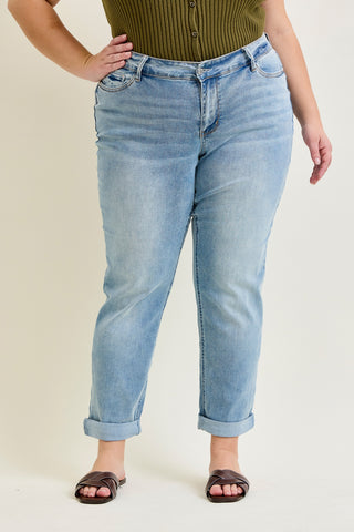 Laney V-Front Cool Denim Cuffed Boyfriend - PLUS