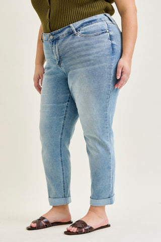 Laney V-Front Cool Denim Cuffed Boyfriend - PLUS