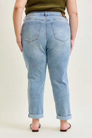 Laney V-Front Cool Denim Cuffed Boyfriend - PLUS