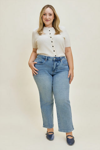 Kimberly Vintage Wash Straight Fit with Tummy Control (Petite) - PLUS