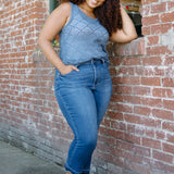 Aurora High Rise Vintage Wash Kick Flare With Released Hem - PLUS