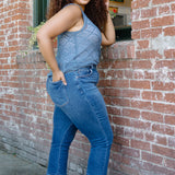 Aurora High Rise Vintage Wash Kick Flare With Released Hem - PLUS