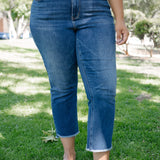Scarlett High Rise Dark Wash Kick Flare - PLUS