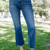 Scarlett High Rise Dark Wash Kick Flare