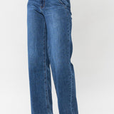 Clementine High Rise Double Button Wide Leg Denim Jeans - PLUS