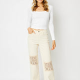 Gabriella Natural Wide Leg High Waist Garment with Crochet Patches - PLUS