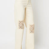 Gabriella Natural Wide Leg High Waist Garment with Crochet Patches