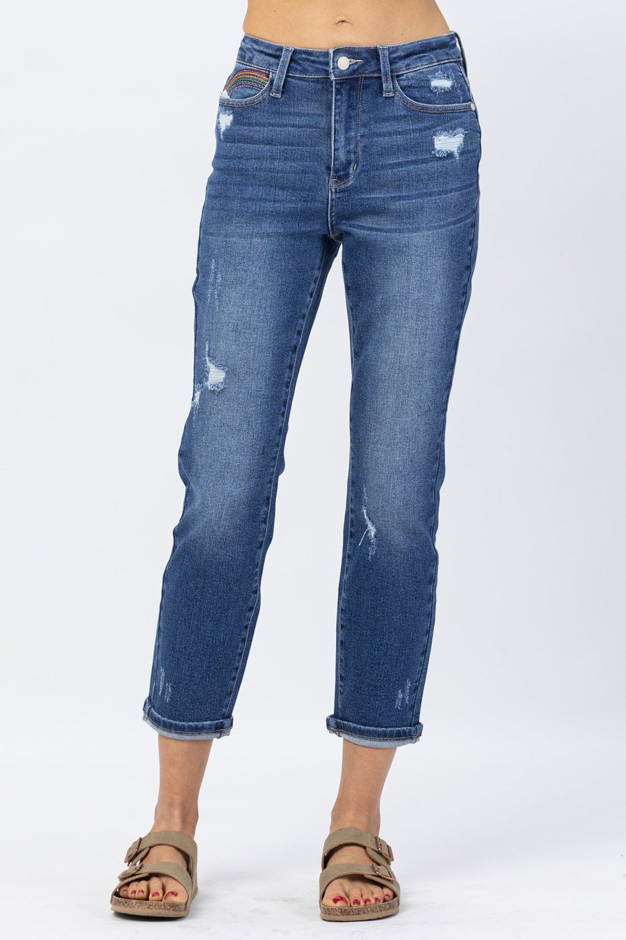Tiffany Rainbow Embroidery Crop Straight - PLUS