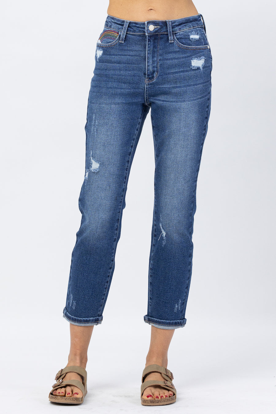 Tiffany Rainbow Embroidery Crop Straight