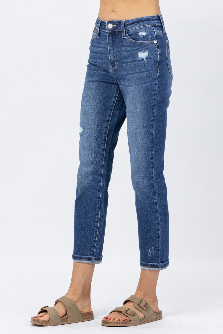 Tiffany Rainbow Embroidery Crop Straight - PLUS