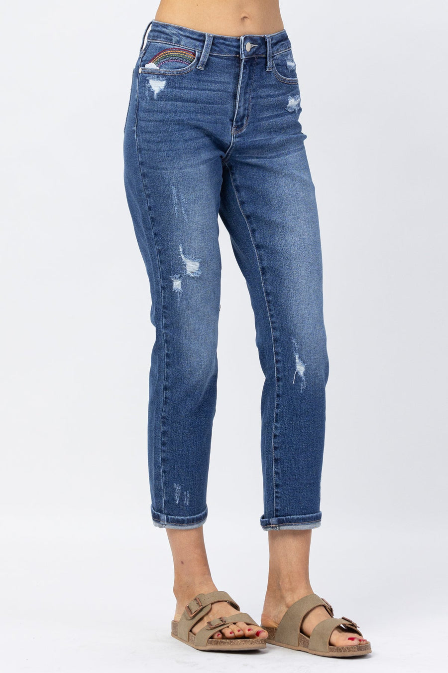 Tiffany Rainbow Embroidery Crop Straight - PLUS
