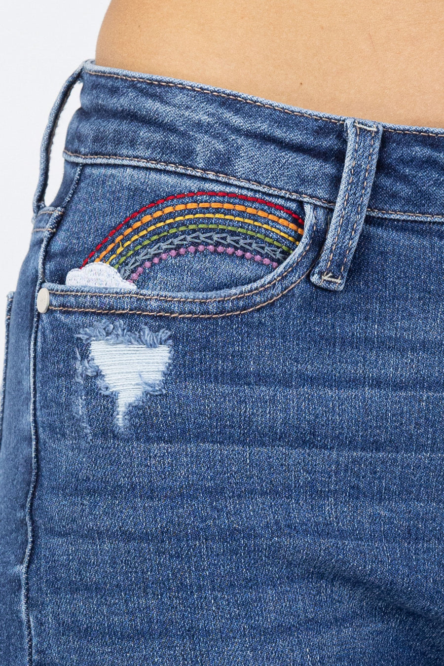 Tiffany Rainbow Embroidery Crop Straight