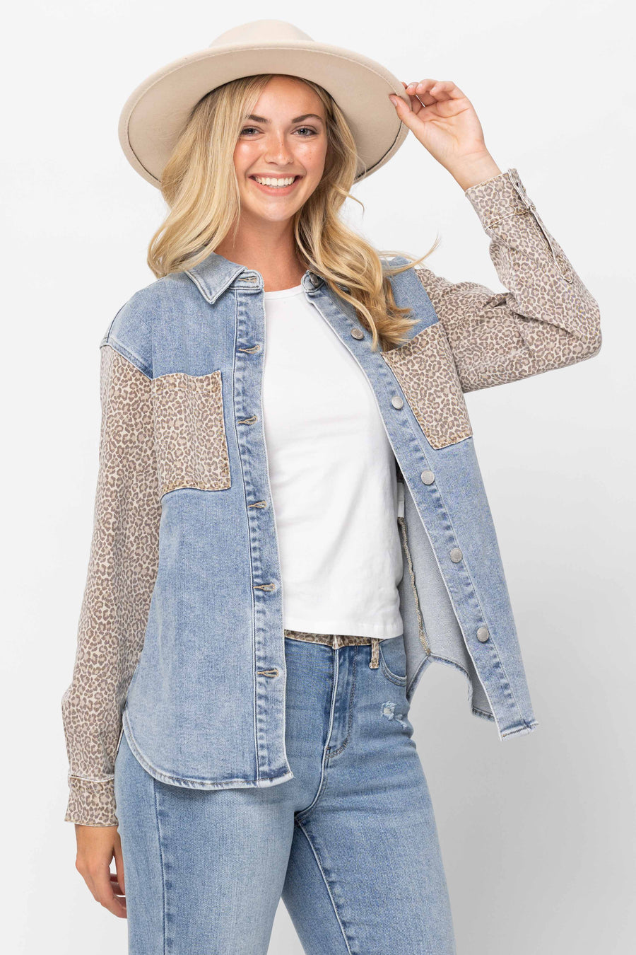 Nixie Cheetah Print Denim Jacket - PLUS