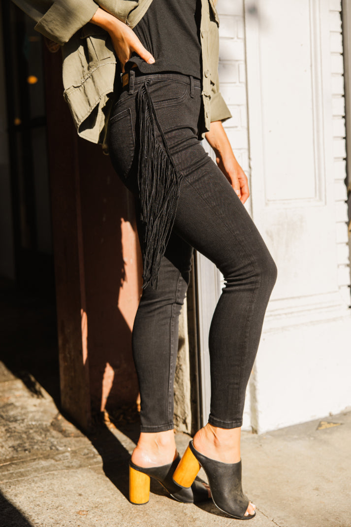 Elsy Black Side Fringe Skinny Jegging - PLUS