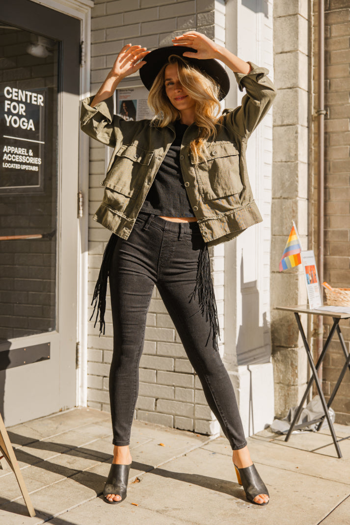 Elsy Black Side Fringe Skinny Jegging - PLUS