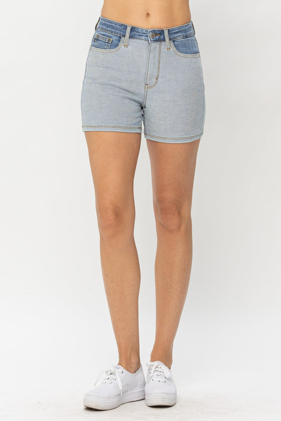 Juliet Color Block Denim Shorts - PLUS