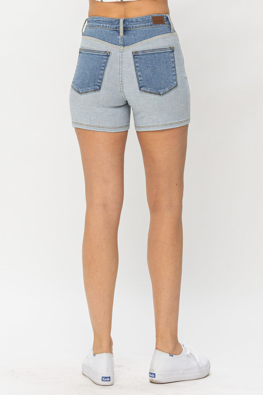 Juliet Color Block Denim Shorts - PLUS