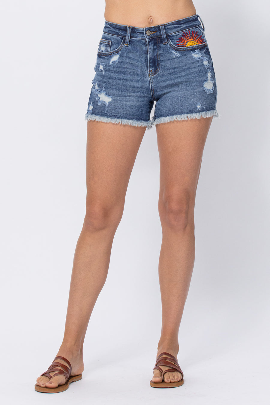 Tracy Sun Embroidery Cutoff Shorts - PLUS