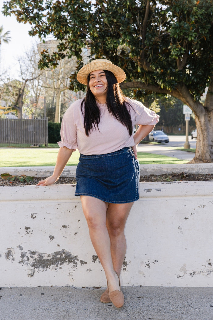 Rebecca Clean Wash Denim Skort - PLUS