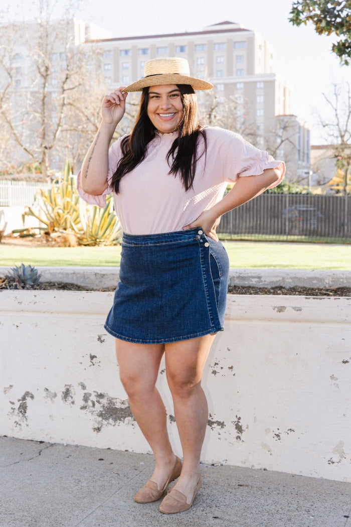 Rebecca Clean Wash Denim Skort - PLUS