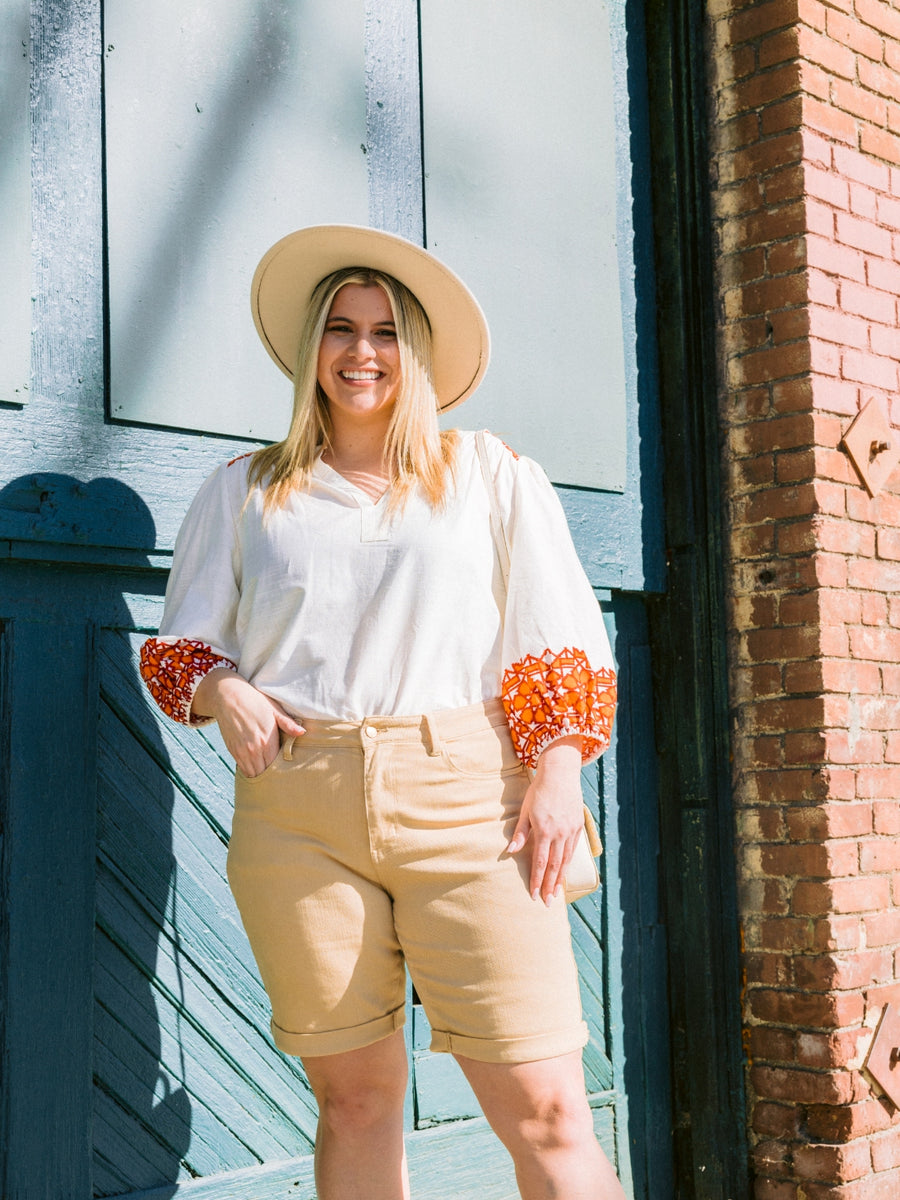 Pamela Khaki Cuffed Bermuda - PLUS