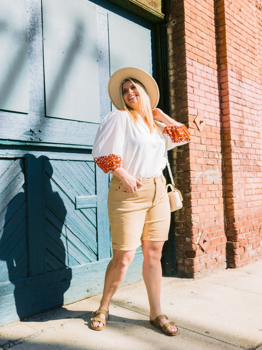 Pamela Khaki Cuffed Bermuda - PLUS