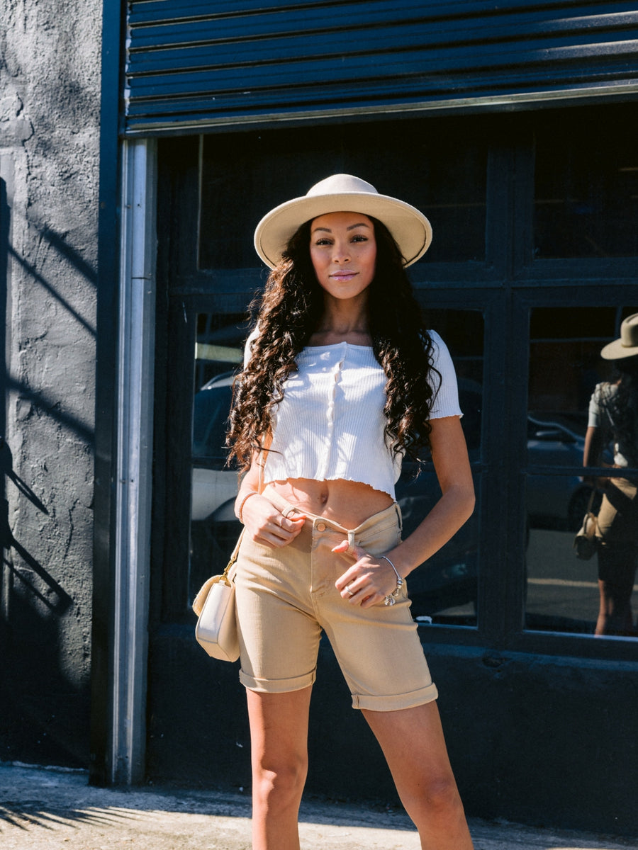 Pamela Khaki Cuffed Bermuda